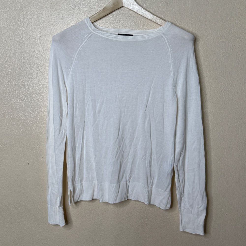 Massimo Dutti Shirt Women M White Long Sleeve Round Neck Sweater Lightweight